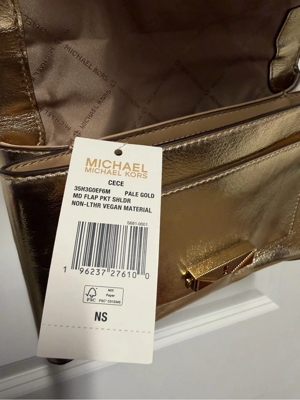 NWT Michael Kors Cece Medium Pale Gold Studded Chain Shoulder Crossbody Bag